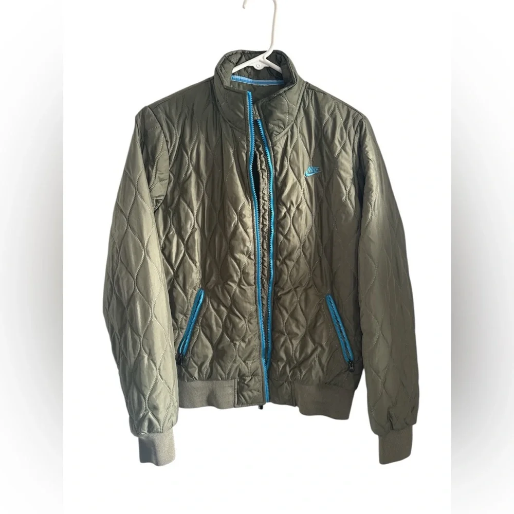 Nike Women's Olive and Blue Quilted Bomber Jacket sz: Medium - Picture 8 of 8